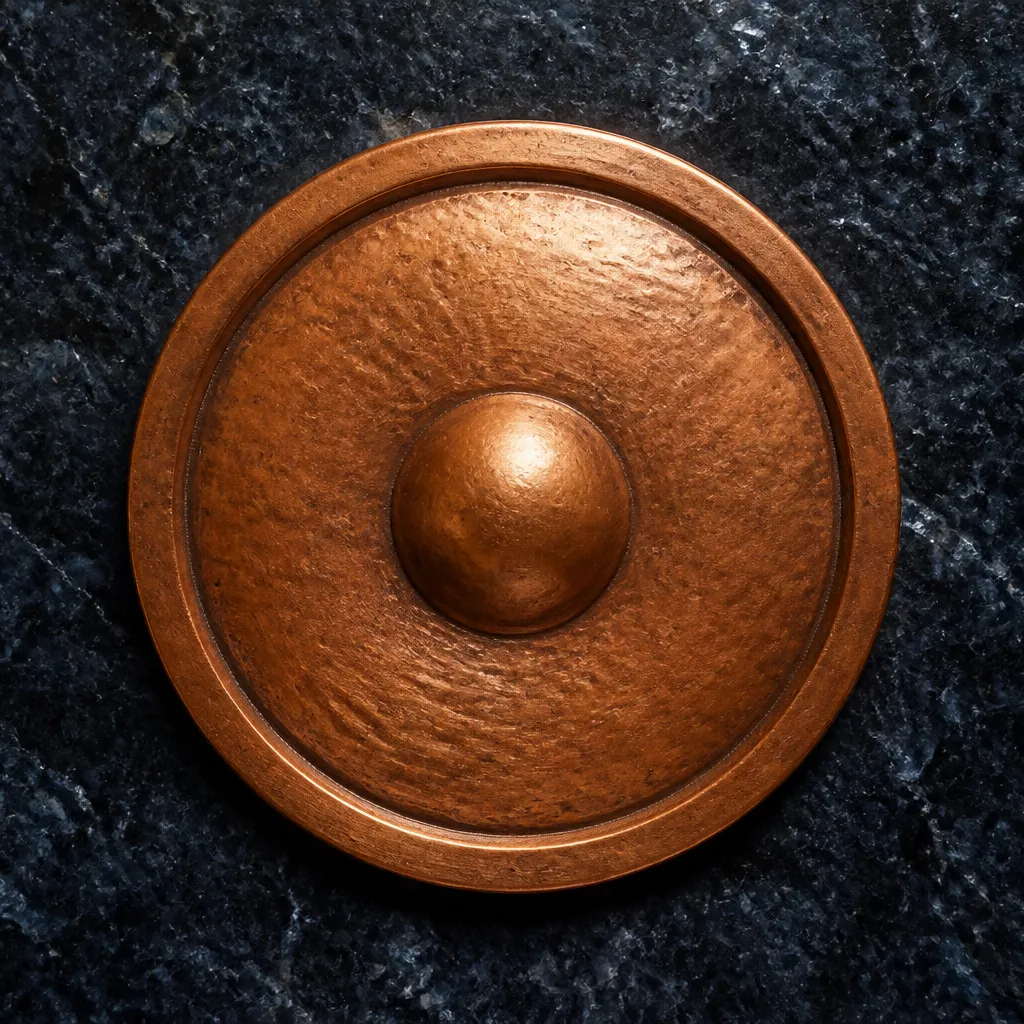 copper disc on midnight granite